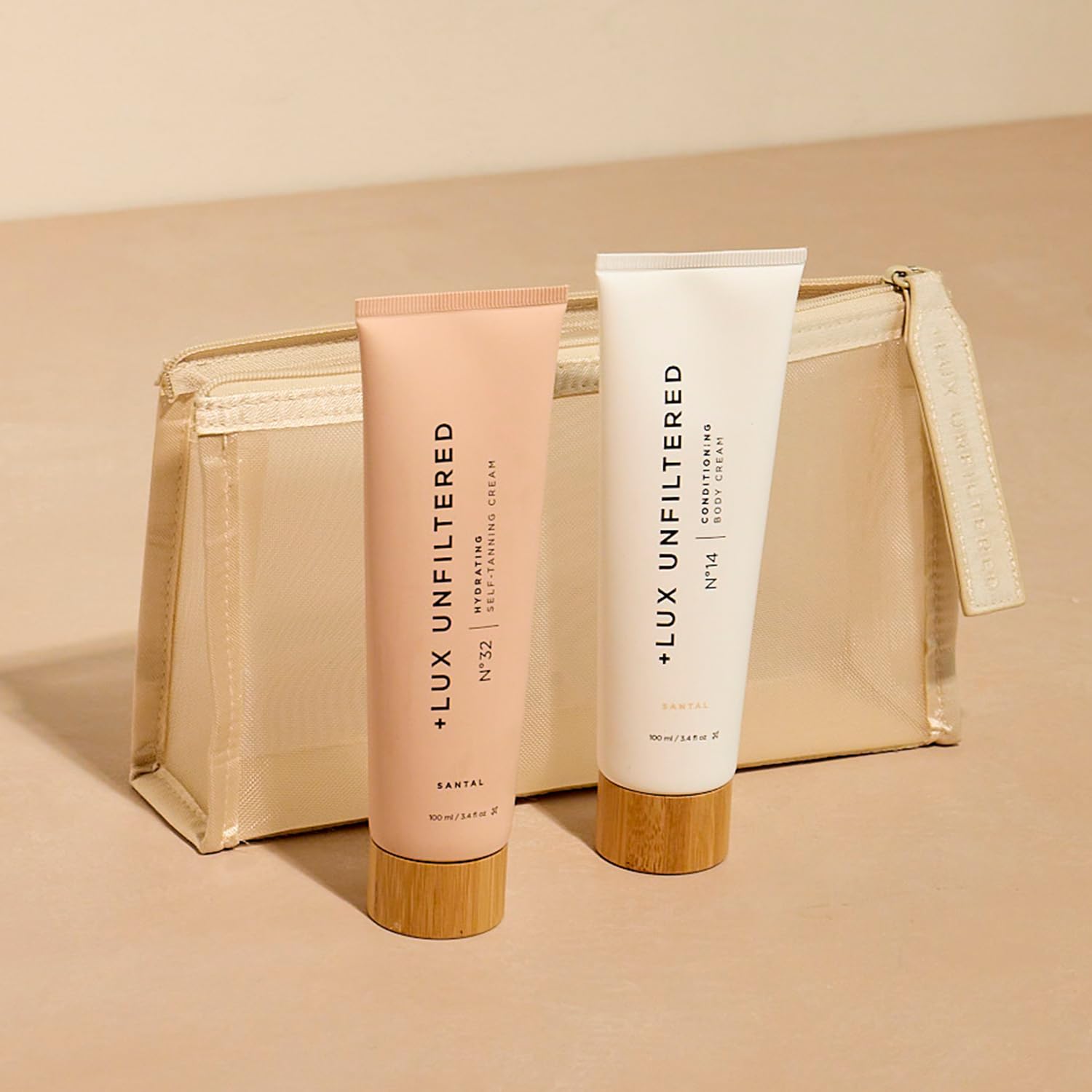 + Lux Unfiltered First Class Glow Travel Kit, Includes N°32 Hydrating Self Tanning Cream in Santal, N°14 Conditioning Body Cream in Santal and a Water Resistant Cosmetic Pouch, Easy Storage + Lux Unfiltered First Class Glow Travel Kit, Includes N°32 Hydrating Self Tanning Cream in Santal, N°14 Conditioning Body Cream in Santal and a Water Resistant Cosmetic Pouch, Easy Storage