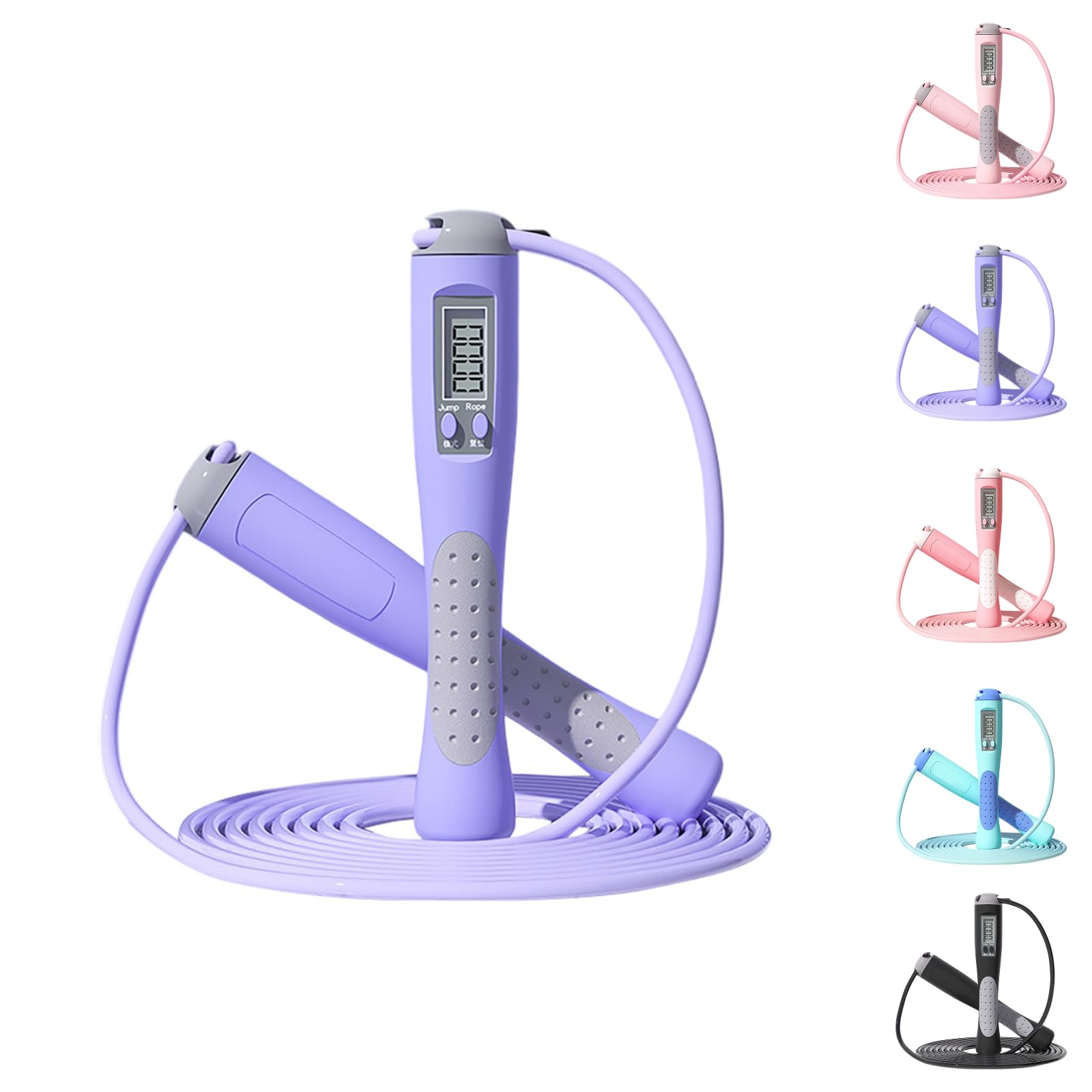 Skipping Rope with Counter LED Display Ropeless for Indoor Use Adjustable Weighted Handles Anti-Slip Grip Calorie Counter Durable Smart Jump Rope for Adults Women Men Kids Home Workouts Fitness
