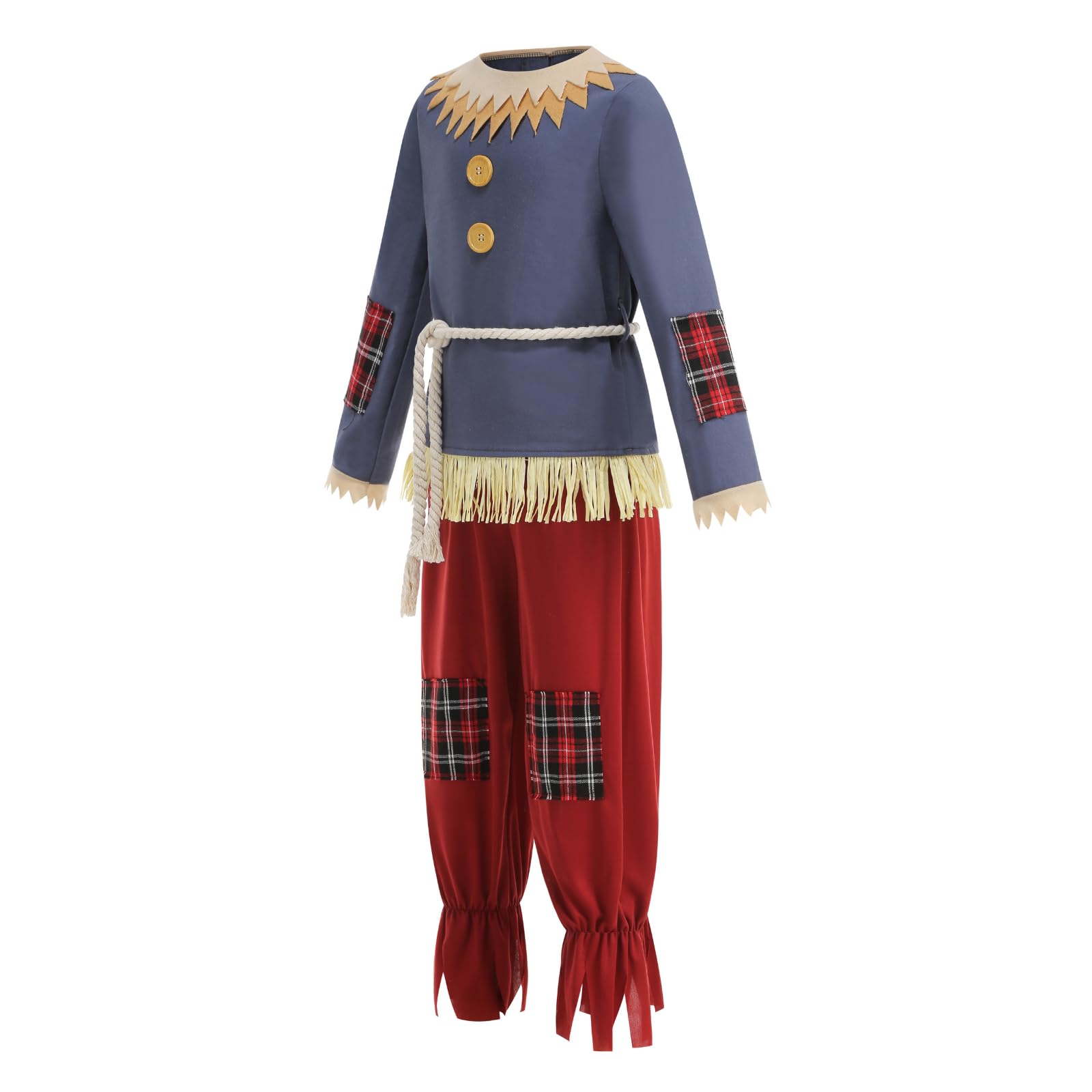 RRCBMD Kids Scarecrow Costume Boys Long Sleeve Scarecrow Dress 4 PCS with Hat for World Book Halloween Party-S-3-4Y - Image 2