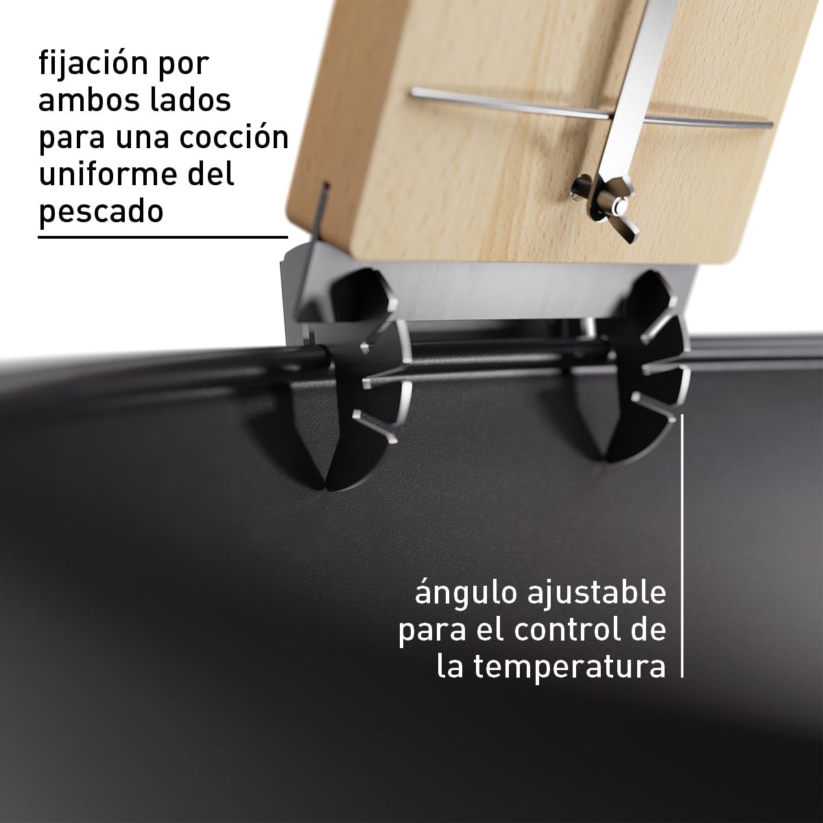 höfats - Tabla de salmón flameado con soporte de acero inoxidable - Tabla para ahumar salmón flameado de haya - Ajustable para controlar la temperatura - Extra largo: 55 cm - 4 posiciones reversibles