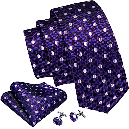 Image of Barry.Wang Ties for Men Silk Tie Sets Polka Dot Woven Necktie Pocket Square Cufflinks Business Wedding