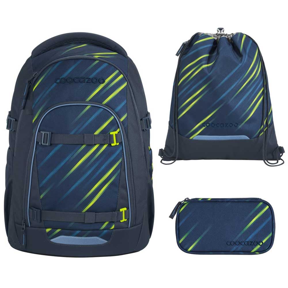 coocazoo MATE Schulranzen-Set 3tlg für Mädchen und Jungen ab der 4. Klasse mit Rucksack. Schlamperetui und Sportbeutel (Fast Lime)