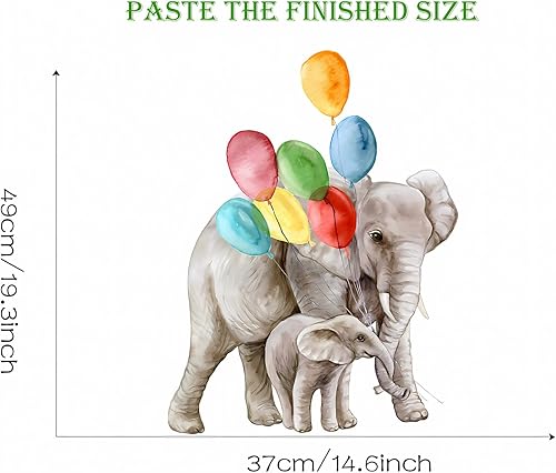 Miniatura 5 de Calcomanías de pared de globos coloridos de elefante y elefante bebé, calcomanías de pared de animales de dibujos animados de sacinora removibles de