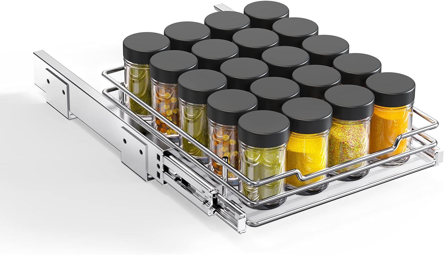 Pull Out Spice Rack Organizer for Cabinet - 9.5"Wx10.2"Dx2.8"H, AHNR Heavy Duty 8" Single Slide Out Spice Rack for Upper Kitchen Cabinets and Pantry Closet