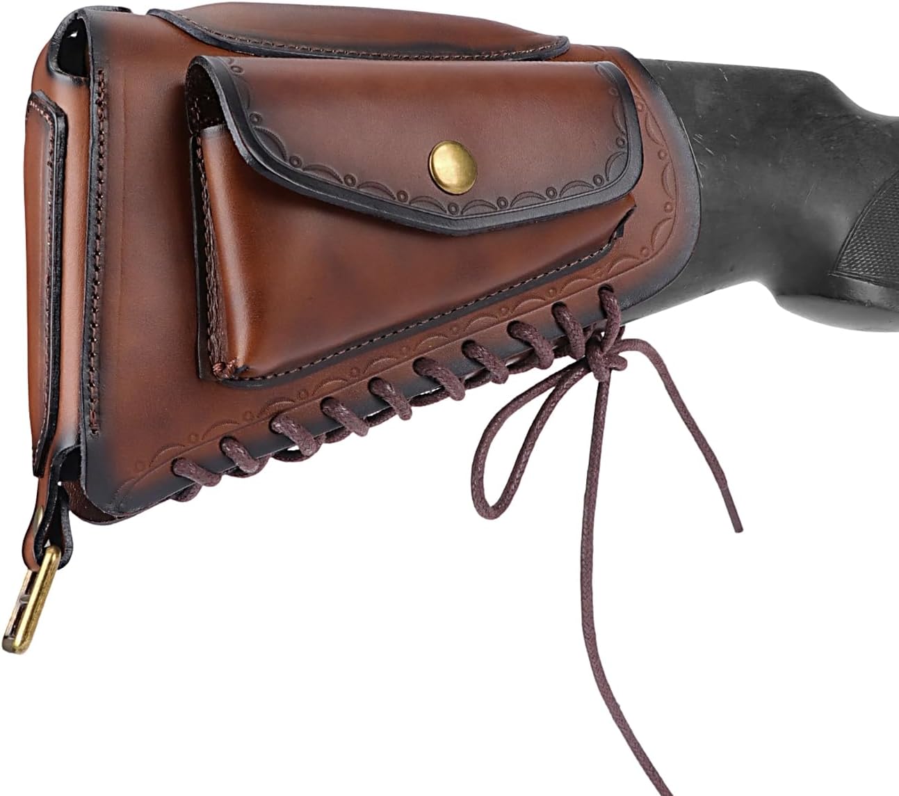 TOURBON Leather Cheek Rest with Pouch, No Drill Buttstock Cover for Rifle, Lace-on Shotgun Recoil Pad for Hunting Shooting
