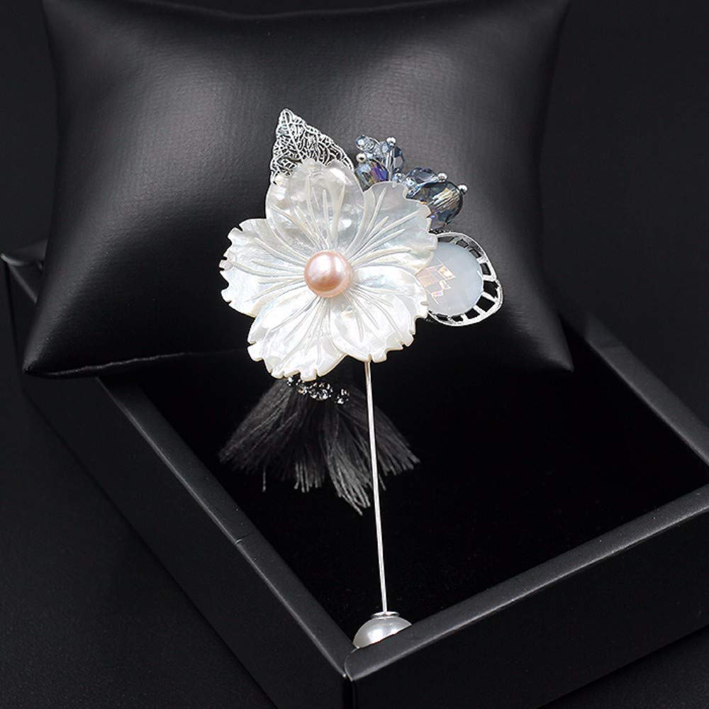 Insignia De Solapa De Plata Brooch Pin Rhinestone Crystal Concha Blanca Borla Boutonniere Corsage Tuxedo Traje De Boda Mujeres Hombres De Plata De Regalo