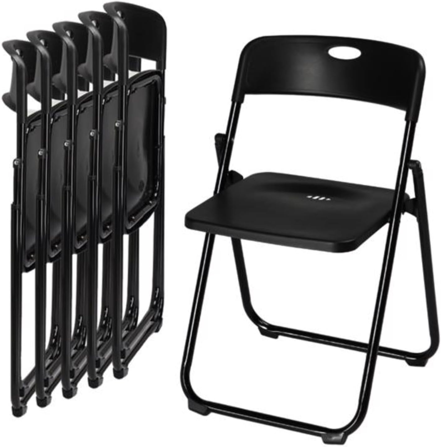6-Pack Folding Chairs, Black Seats, Easy to Carry, Metal Frame, 300 Lbs, Versatile and Stylish Design, Non-Slip Mat, Black