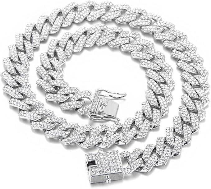 QEXUJOW Collares para hombre,Cadena cubana de 50 cm, collar de cadena de hielo con incrustaciones de diamantes de imitación, joyería punk hip hop, joyería hip hop unisex