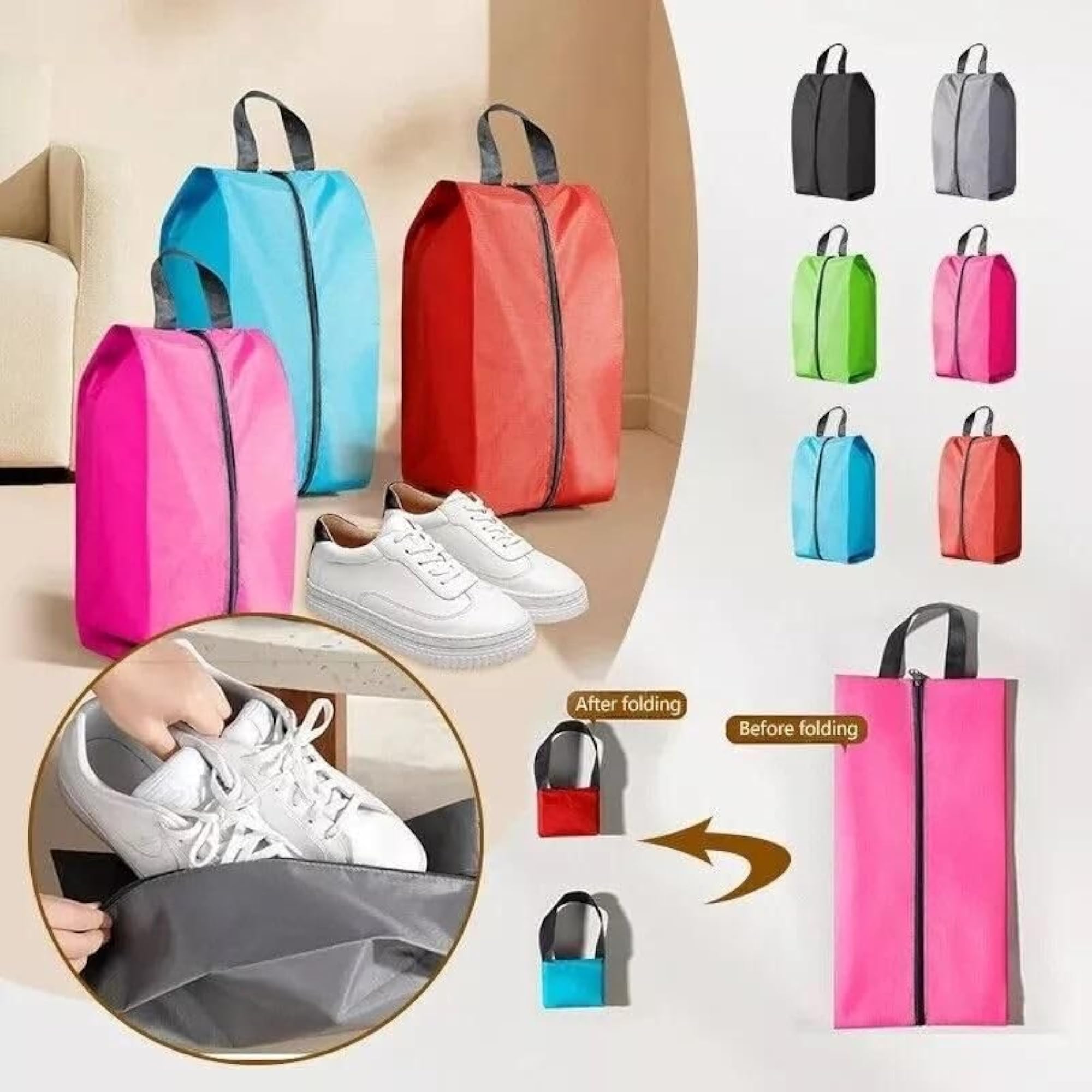 Portable Shoe Storage Bag, Assorted Colours, Pack of 3