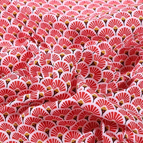 Tissu Coton Enduit Eventails Rouges - Par 50 cm
