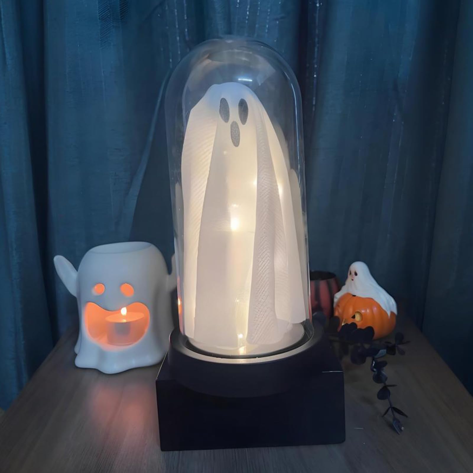 Dekoracja na Halloween rozświetlający duch w kopule klosz oświetlony duch do domu na kominek blat przyjęcie świąteczne dekoracje stołu dekoracje wewnętrzne