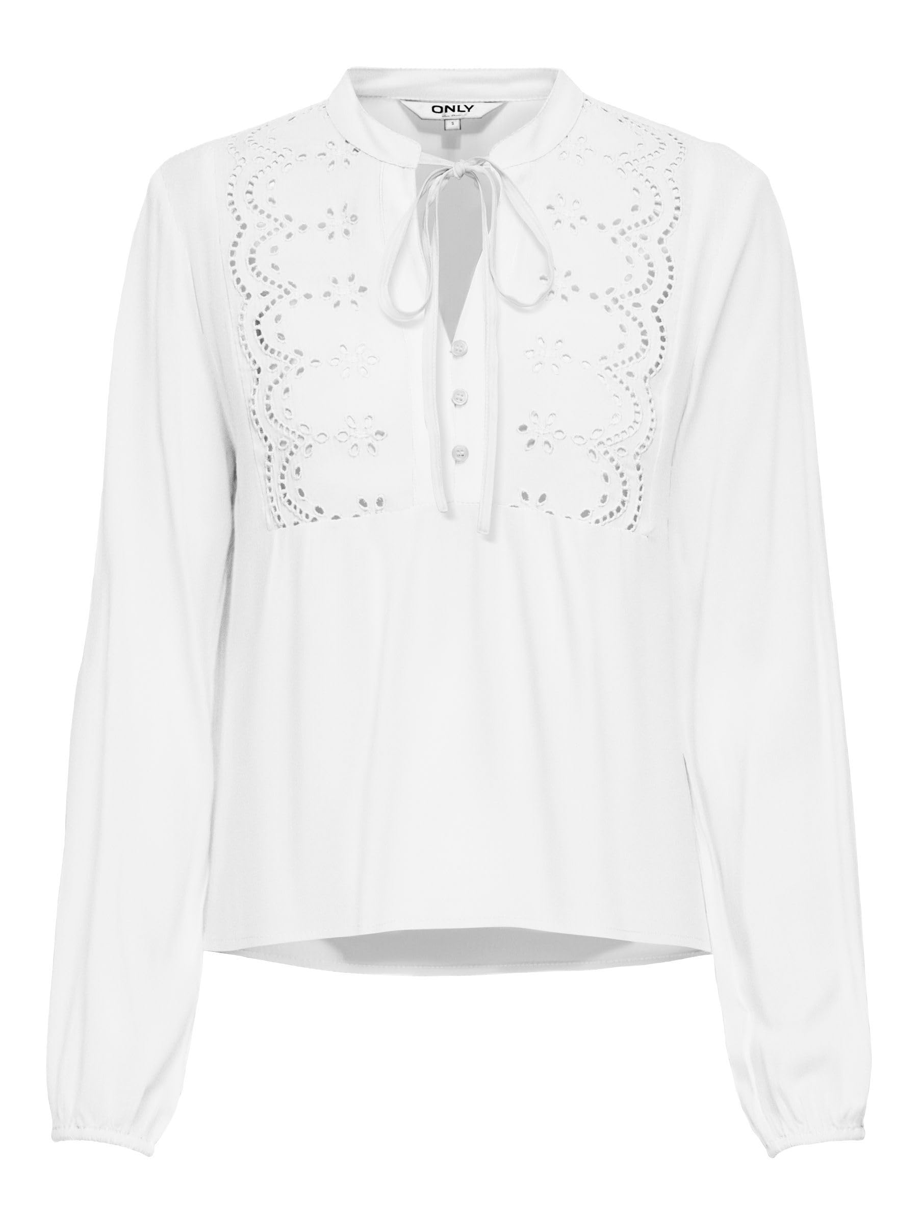 Only Bluse Mit Lochstickerei Und Bindeband