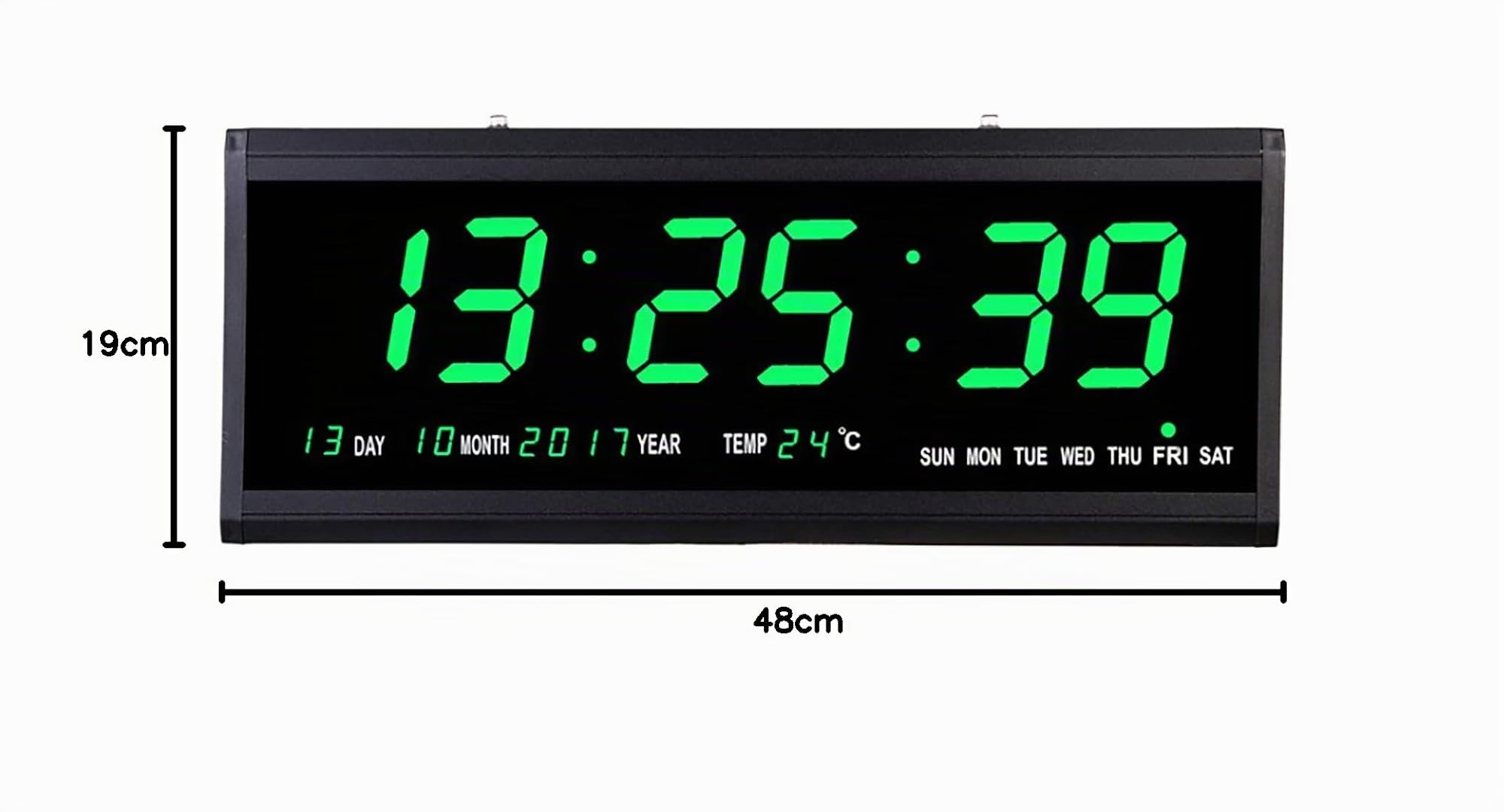 Reloj de pared digital LED con calendario digital y indicador de temperatura, grande, para salón, oficina (verde)