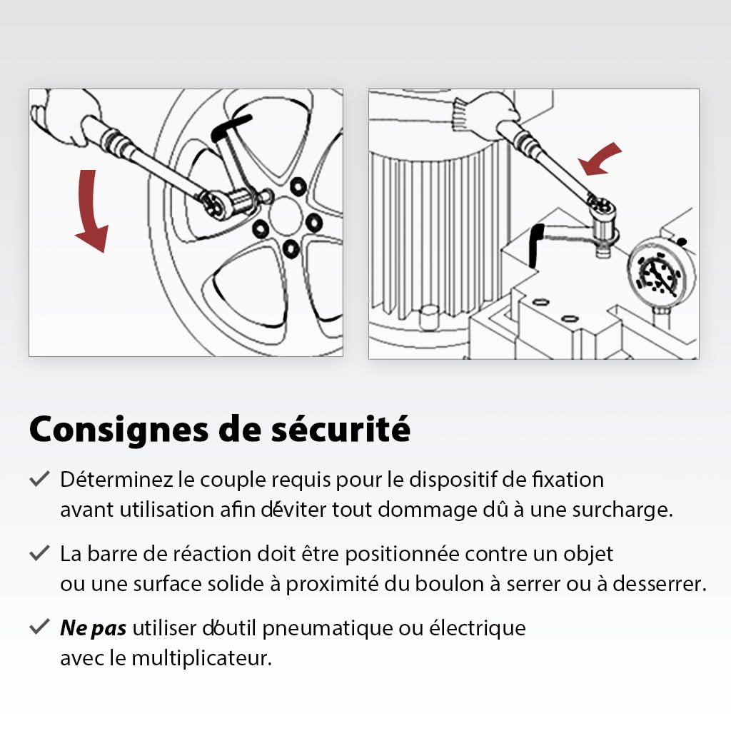 FIRSTINFO F3220DF | Multiplicateur de Couple Manuel 800 Nm 3,4:1 | Clé avec Adaptateur 1/2" Femelle vers 3/4" Mâle | Pour Écrous de Roue Auto