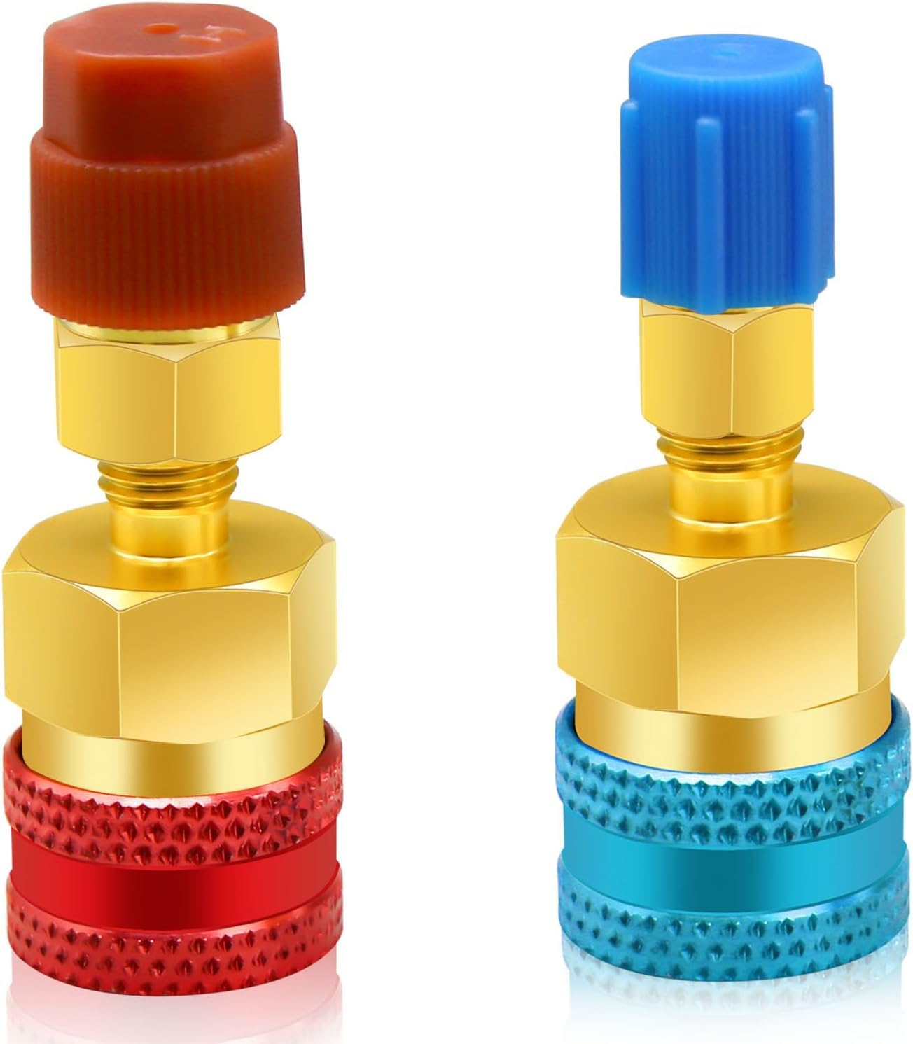R1234yf Adattatore Aria Condizionata, 2 Pezzi R134a a R1234yf Convertitore, Attacco Veloce Alta e Bassa Pressione (Rosso/Blu)