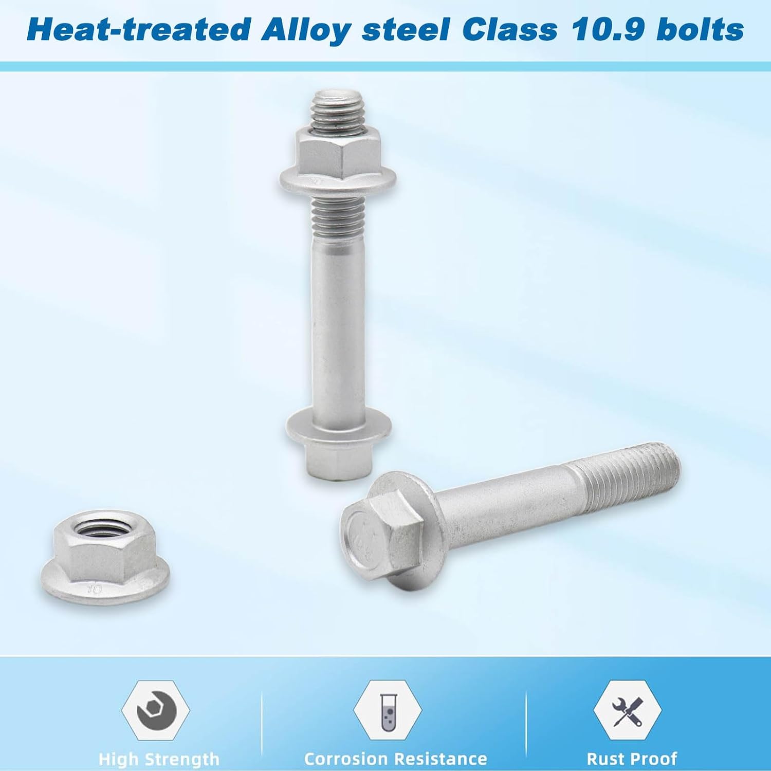 10.9 Hardened for 1983-2011 Ford Ranger, for 1994-2009 Mazda B-Series Pickup Rear Lower Shock Mounting Bolt Kit, Silver Dacromet Coated
