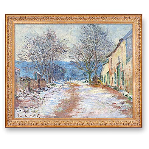 Snow Effect at Limetz by Claude Monet Framed Size:34.5x28.5 inches,Image Size:30x24 inches World Classic Reproductions For HomeDecor,Vintage Pattern Gold Frame