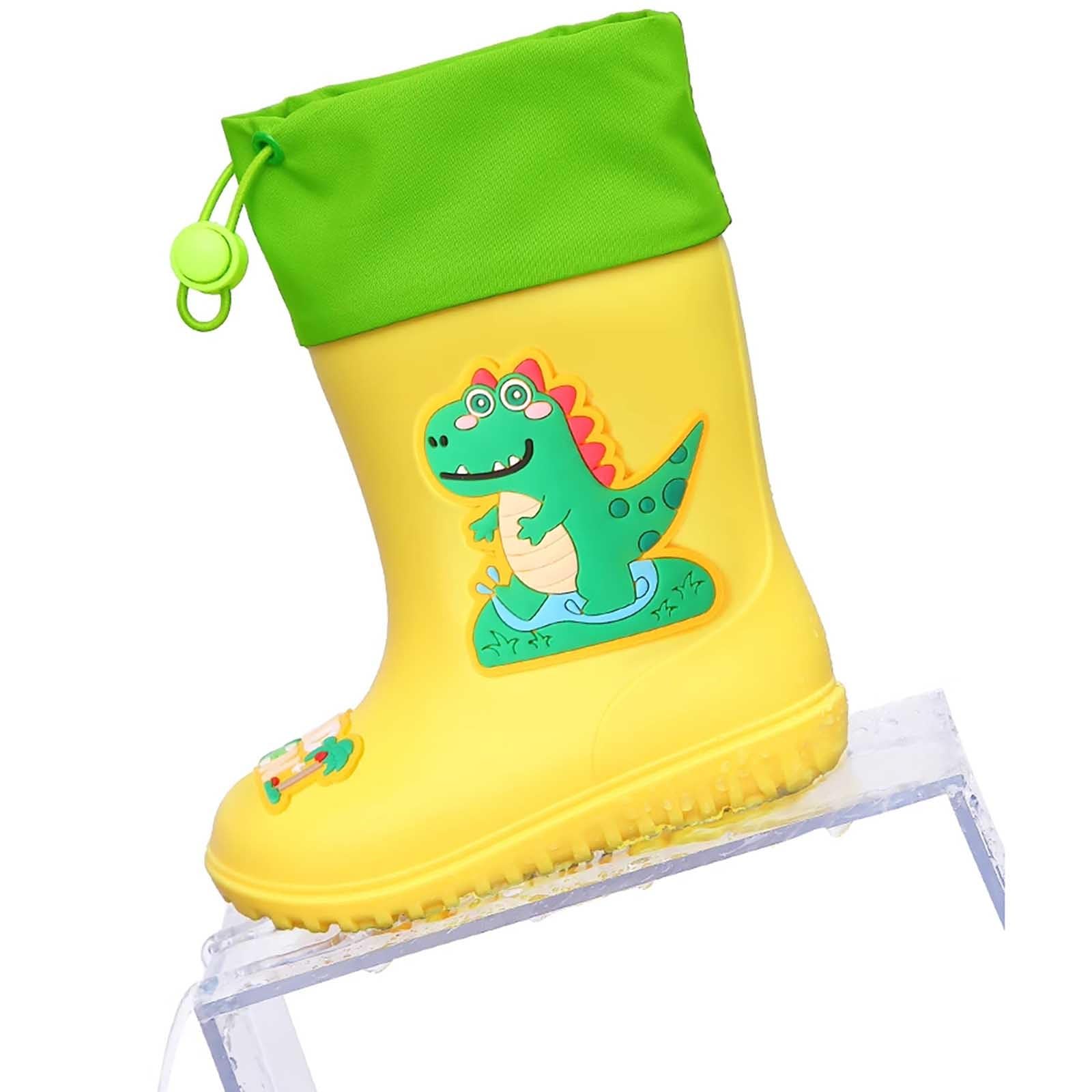 Botas niños fácil Poner Botas de Lluvia para niños y niñas, Antideslizantes, cómodas, para Jugar al Libre. (Yellow, 35 Big Kids)