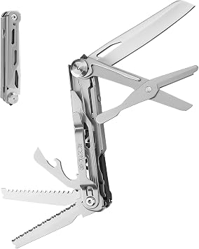 9-in-1 multitool, pocket mini EDC tool, folding scissors, tungsten steel window breaker, saw, rope cutter, bottle and can opener, lightweight portable tool for camping and household use