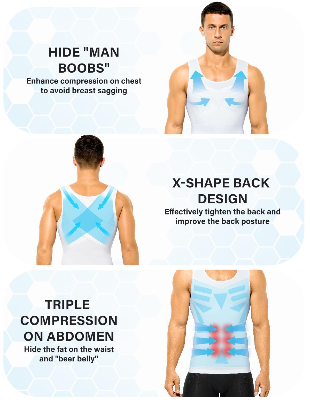 Casey Kevin Chaleco de Compresión Hombre, Camiseta de Compresión Faja Reductora Hombre, Camiseta Reductora Compresión Camiseta Tirantes Hombre para Gym Fitness Ejercicio Gimnasio, 3XL
