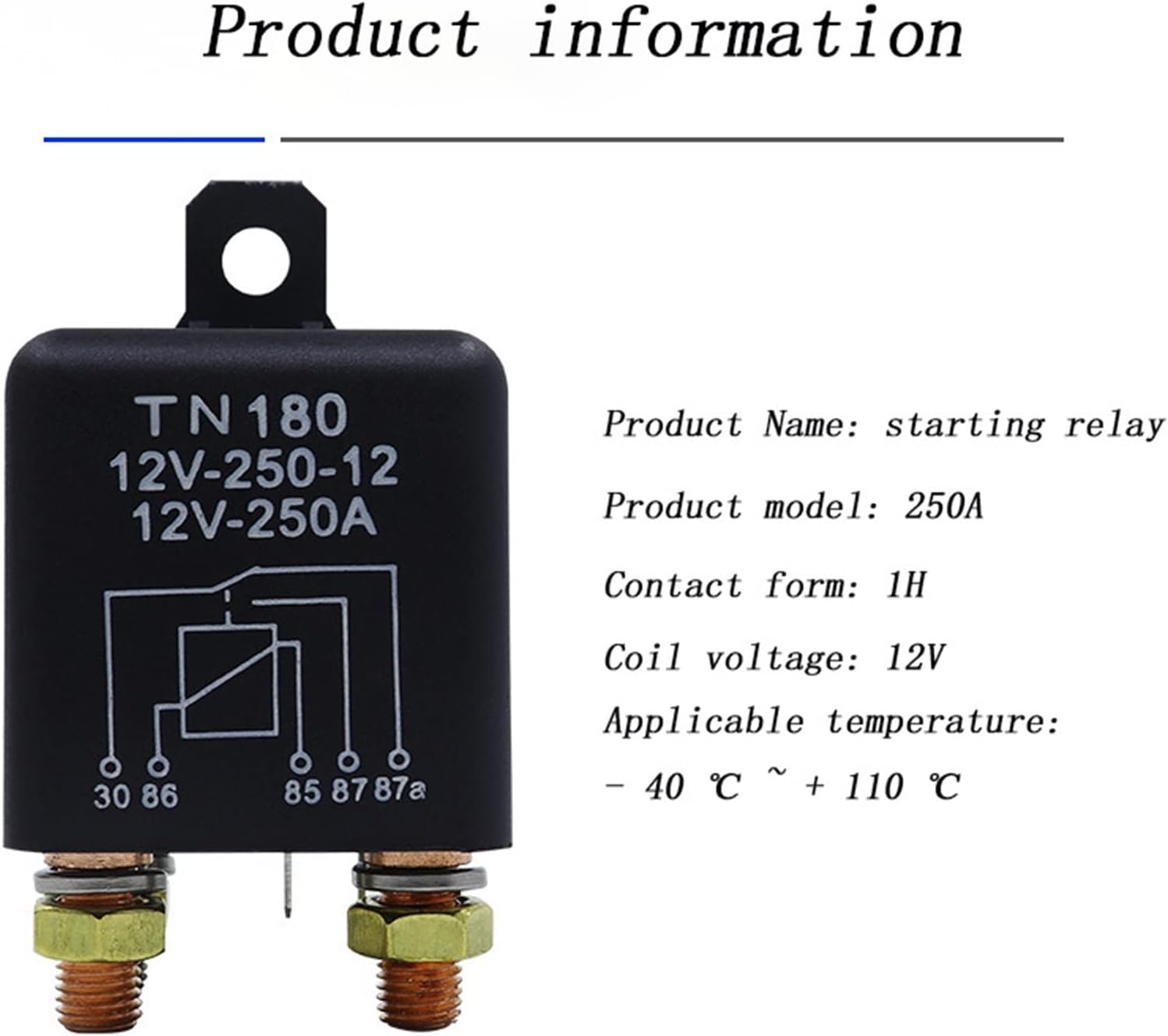 Car Truck Motor Automotive Relay 24V/12V 250A 1.8W 4.8W Continuous Type Automotive Modular Relay (Size : 12V 1.8W 250A)