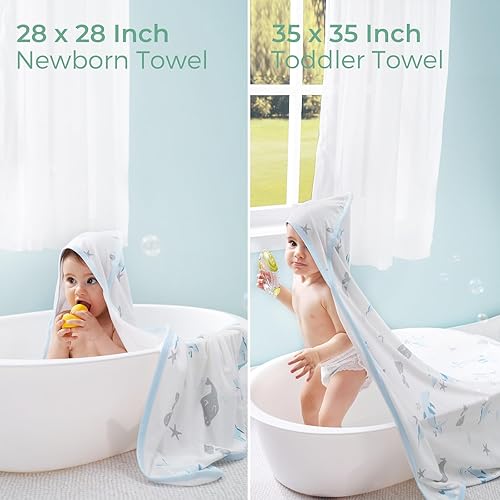 Miniatura 8 de Momcozy Juego de toallas de bebé con capucha, diseño original, suave y absorbente, regalos de ducha o baño esencial para bebés, recién nacidos,