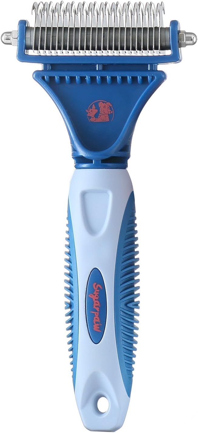 SugarpawDual Dematting Professional Grooming Rake Comb for Dogs and Cats - 2 Sided Pet Detangler Tool - Matted Fur Remover - for Painless Removal of Knots, Tangles & Mats