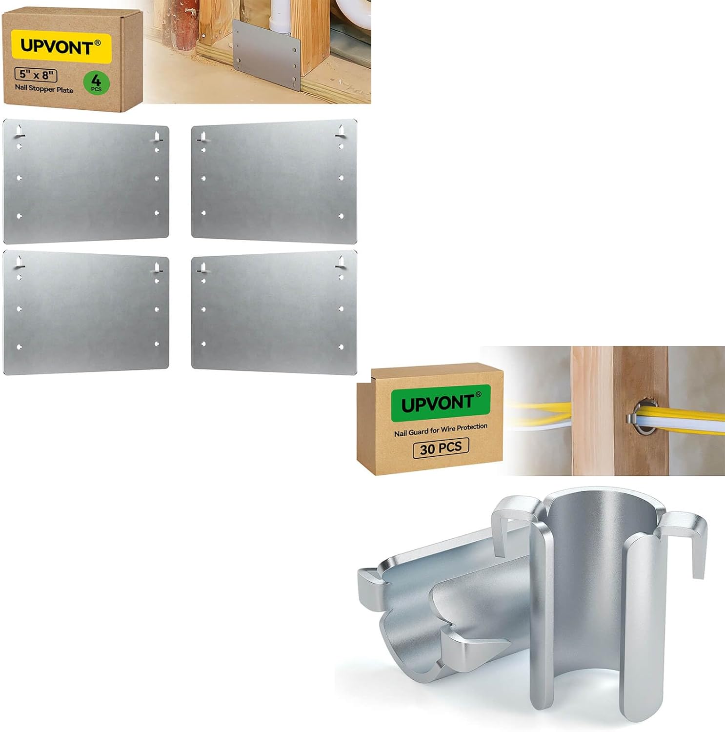 5" x 8" Nail Stopper Plate (4 PCS) & Nail Guards for Wire Protection (30 PCS), 16-Gauge Galvanized Steel – Thicker, IBC/IRC Code Compliant, NEC Compliant, Extra Durable