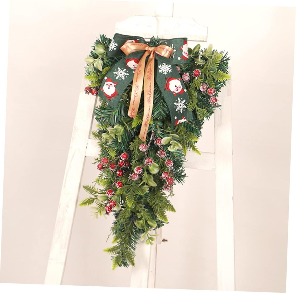 Holibanna Christmas Decorative Swag Bowknot Eucalyptus Teardrop Wreath for Stair Railing Door Festive Holiday Decor for Living Room Fireplace and Windowsill Cheerful Xmas Atmosphere