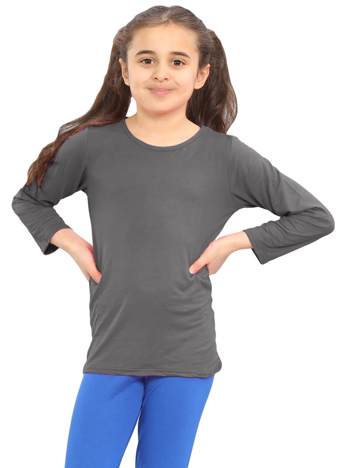 Kids Long Sleeve School T-Shirt, Plain Round Neck Stretchy Girls Long Sleeve Tops, Casual and Comfortable Kids T Shirts - Boys and Girls School Shirts