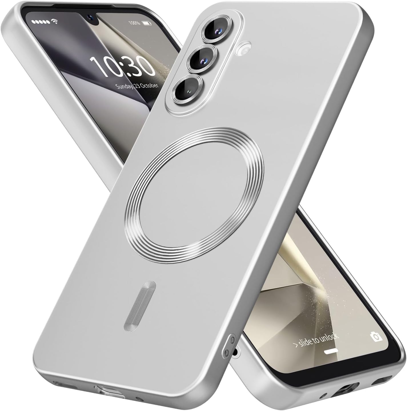 DIZORO Samsung A57 Case, Compatible with Mag Safe Back Cover, Matte Luxury Metallic Luster Flexible TPU Wireless Charging Shockproof Case with Camera Protector Lens (Silver)-picture-30