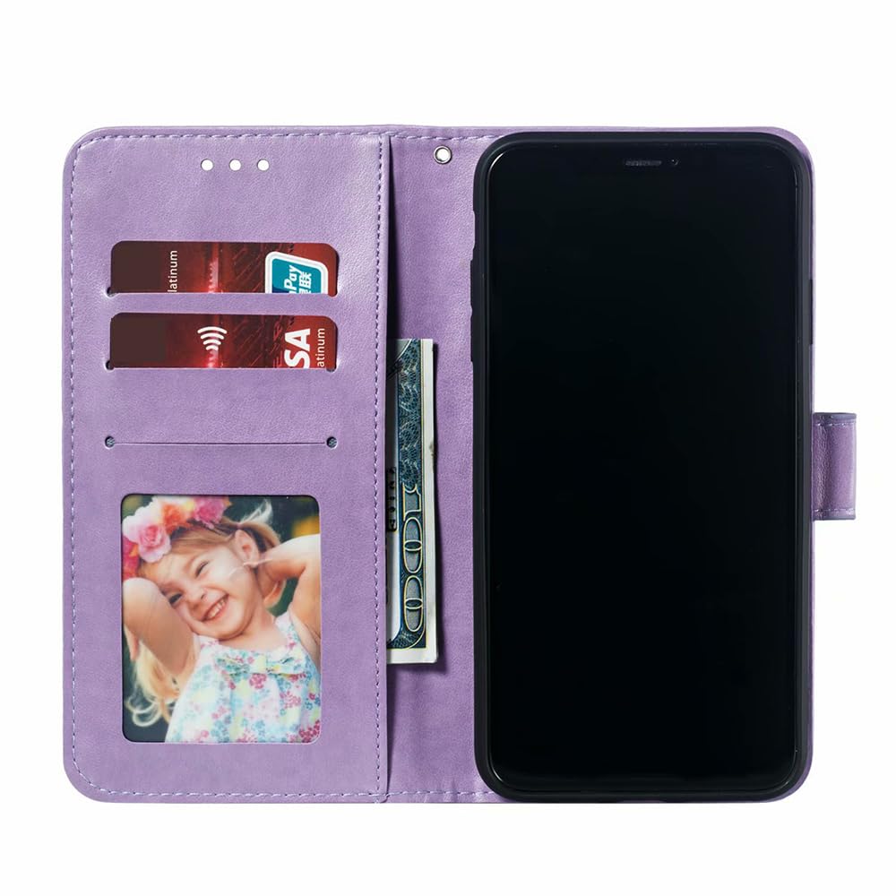 Funda tipo cartera para Motorola Moto E (2020) con tarjetero, función atril, magnética, de piel suave, para Moto E 2020 (morado)