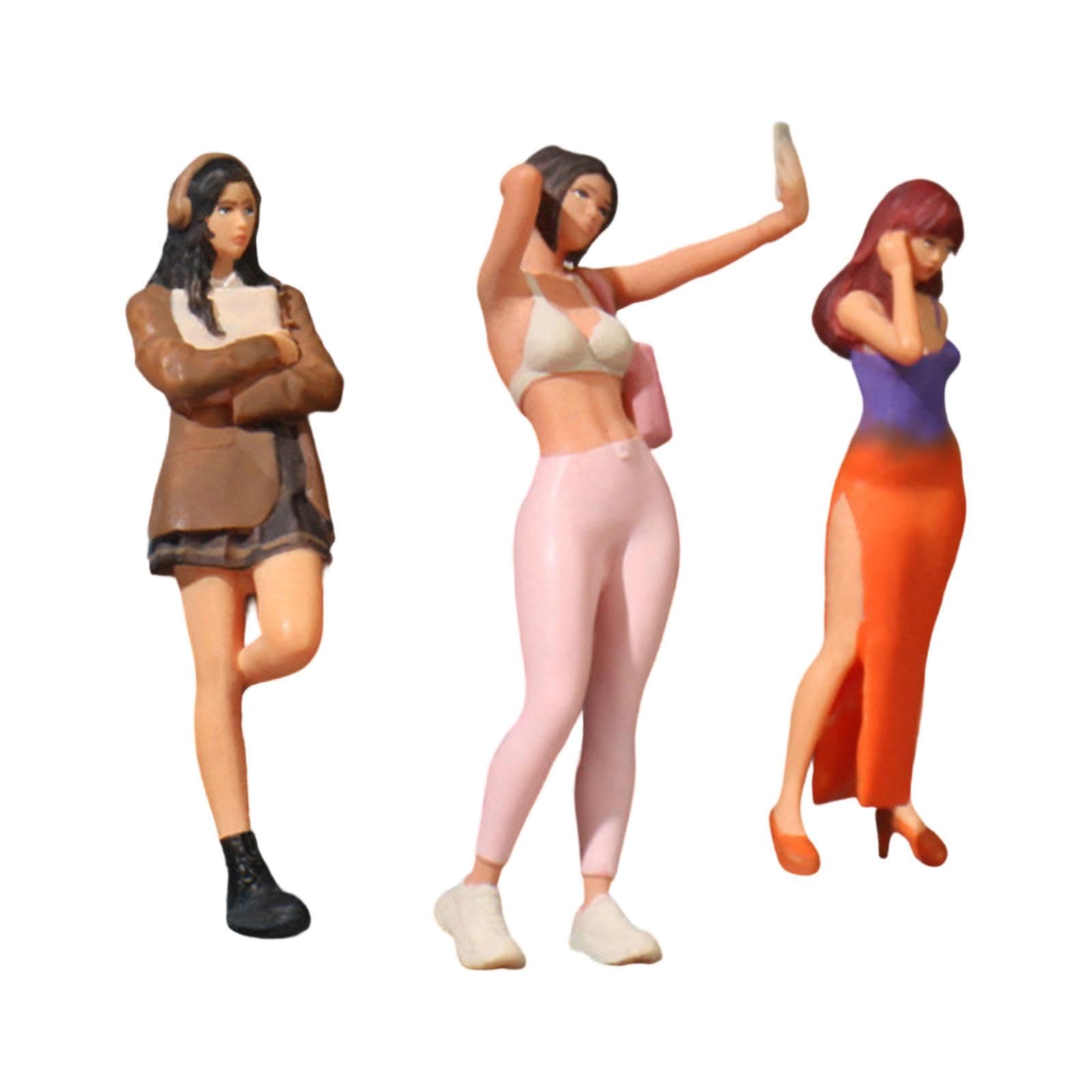 Qianly Set di 3 Statuine Femminili in 1/64 per Diorami E Accessori in Miniatura, Style B