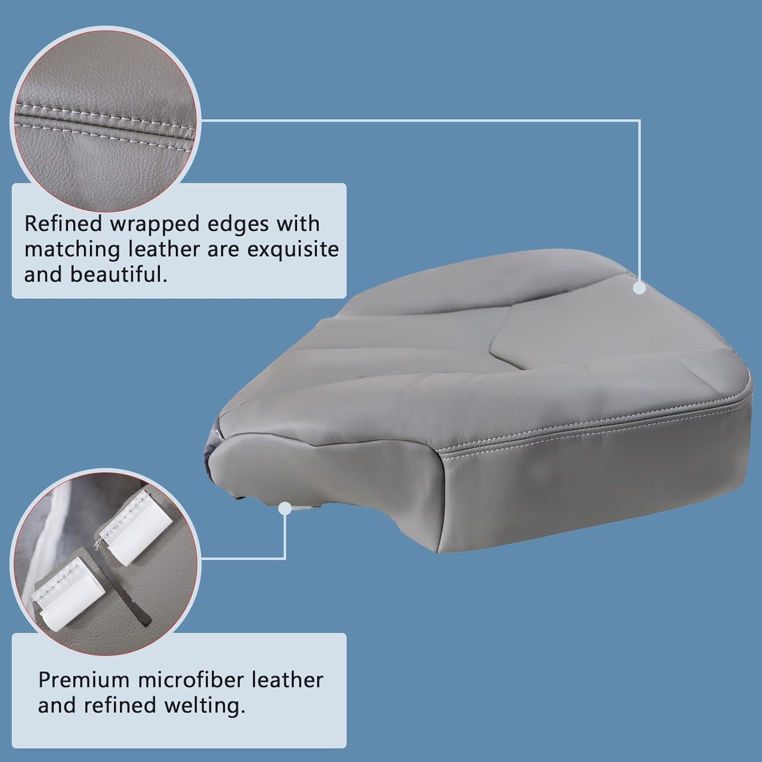 922 or 92i Pewter Gray Front Driver Side Bottom Replacement Microfiber Leather Seat Covers Compatible with Chevy Tahoe Suburban Silverado Avalanche Sierra Yukon 2003 2004 2005 2006