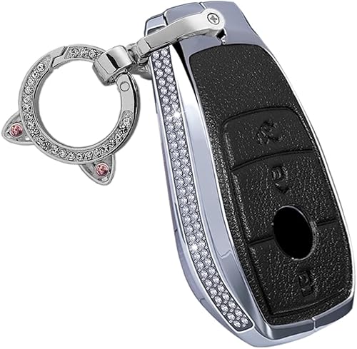 ontto Compatible con Benz 2017 en adelante, protector de llavero de cristal, piel y metal, compatible con Mercedes Benz AMG A220 CLS Clase E-Class