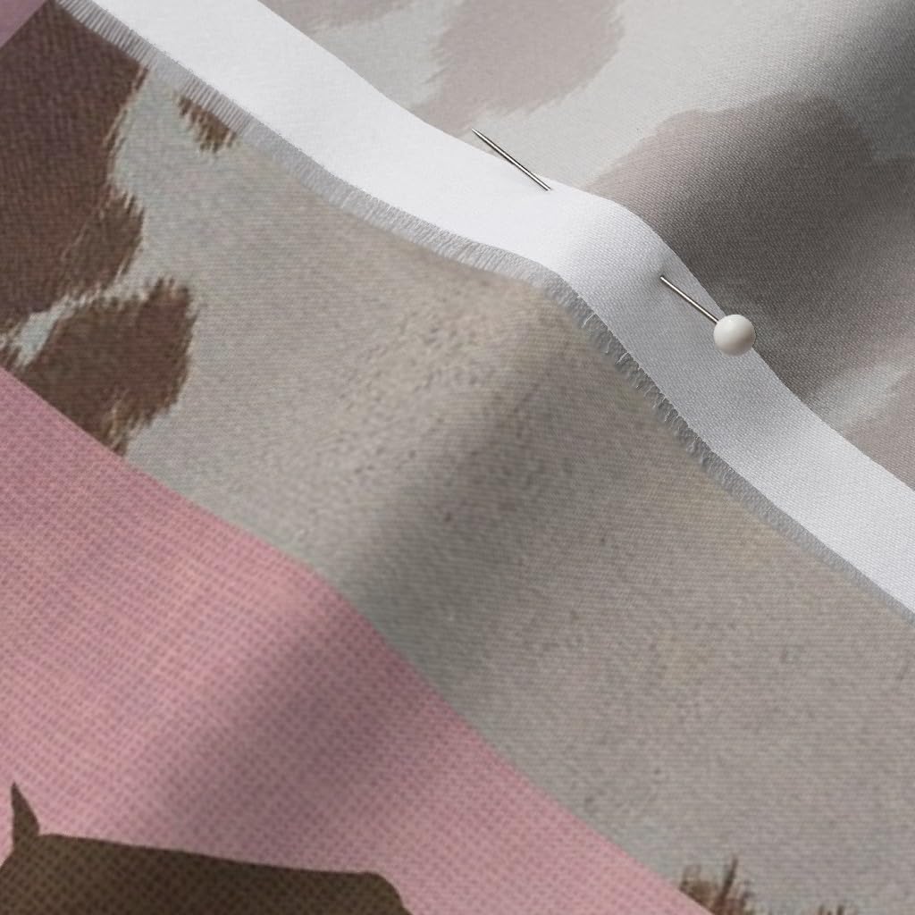 Spoonflower Fabric - Rodeo Girl Patchwork 7 Inch Western Cowgirl Pink Brown Quilt Country Printed on Organic Cotton Sateen Fabric by The Yard - Sewing Quilting Apparel Home Decor