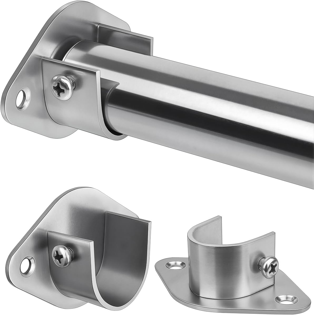 Closet Rod, 17 to 52 Inch Heavy Duty Adjustable Metal Clothing Rack for Hanging Clothes, Closet Poles for Wardrobes, Laundry, Durable Steel, Silver Silver 17-52 IN