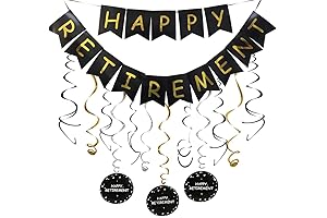 Retirement Banner, Black and Gold Happy Retirement Sign and Hanging Swirls Decorations Kit