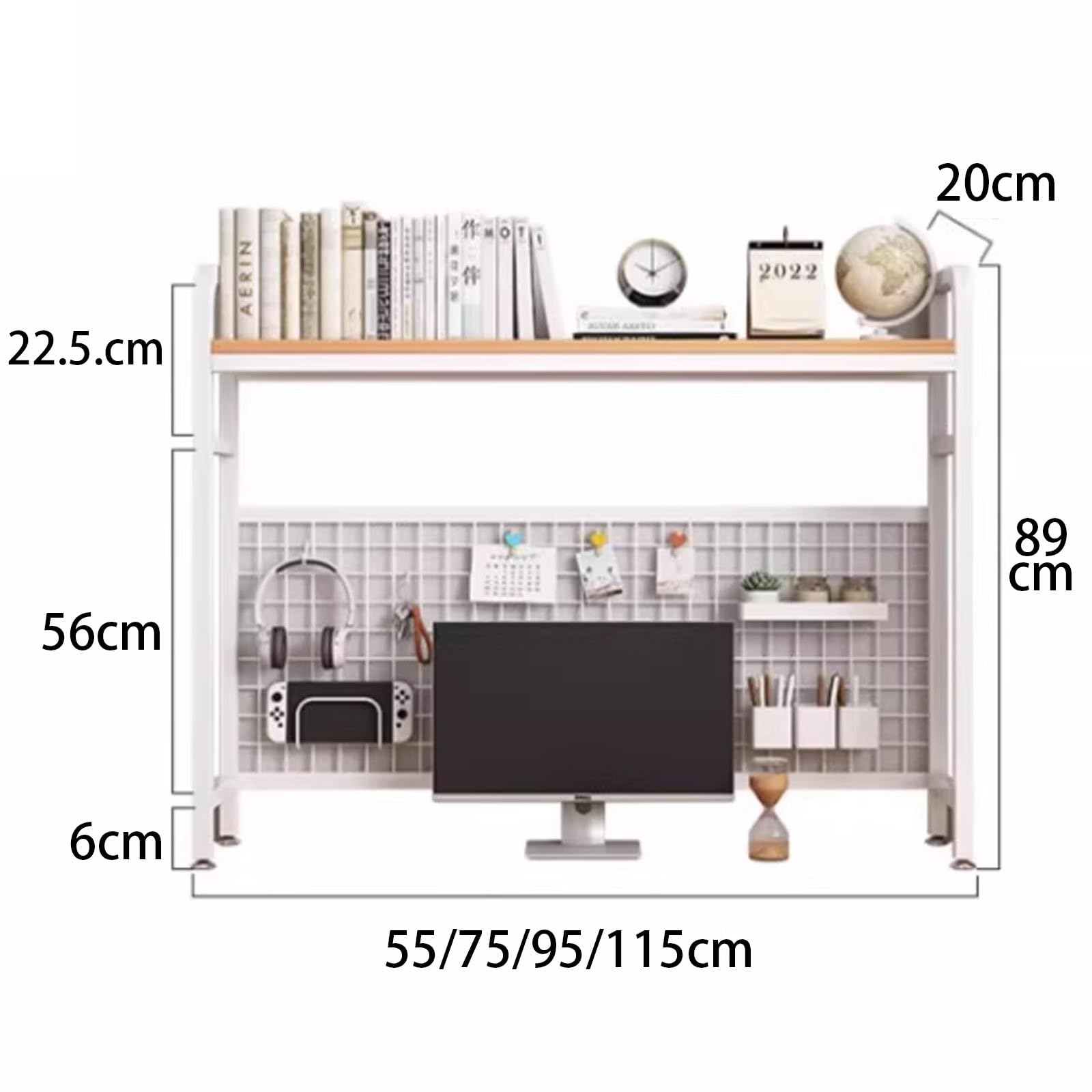 Estantería de escritorio de acero sólido, estante de almacenamiento sobre el escritorio para dormitorio, oficina u hogar, elegante estante de encimera para libros, suministros y decoración