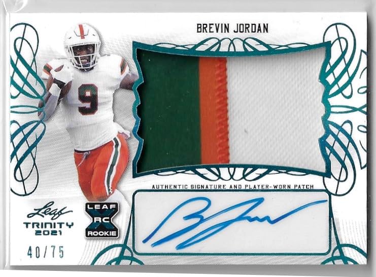 Brevin Jordan Autographed & Serial Numbered #40/75 Trinity Leaf X Rookie Card RPA Game Used Jersey Relic Memorabilia Football Collectible Card - 2021 Leaf Trinity Football Card #PA-BJ1 (Texans)