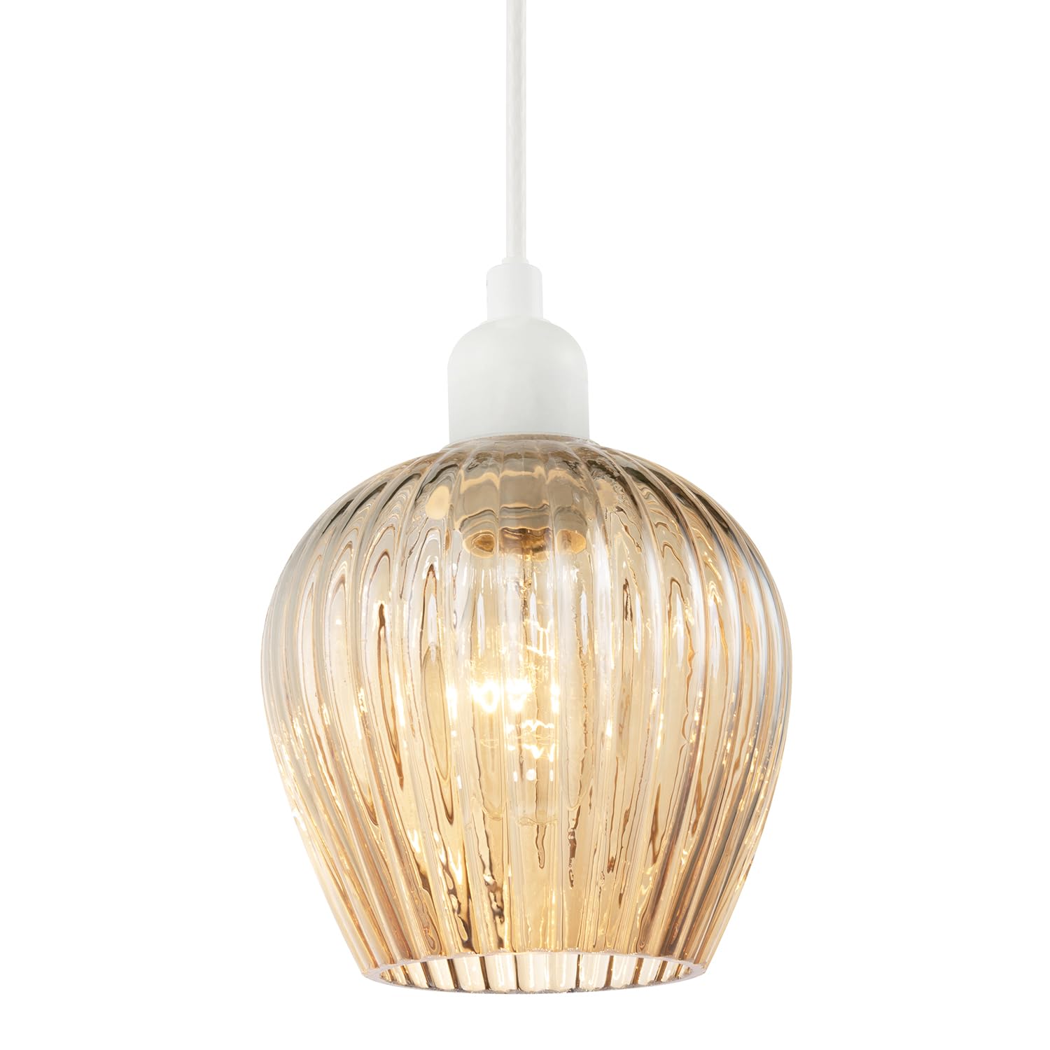 Modern Designer Amber Gold Glass Easy Fit Pendant Lighting Shade with Ridged Fluted Lines | 15cm x 15cm | Curving Shape by Happy Homewares