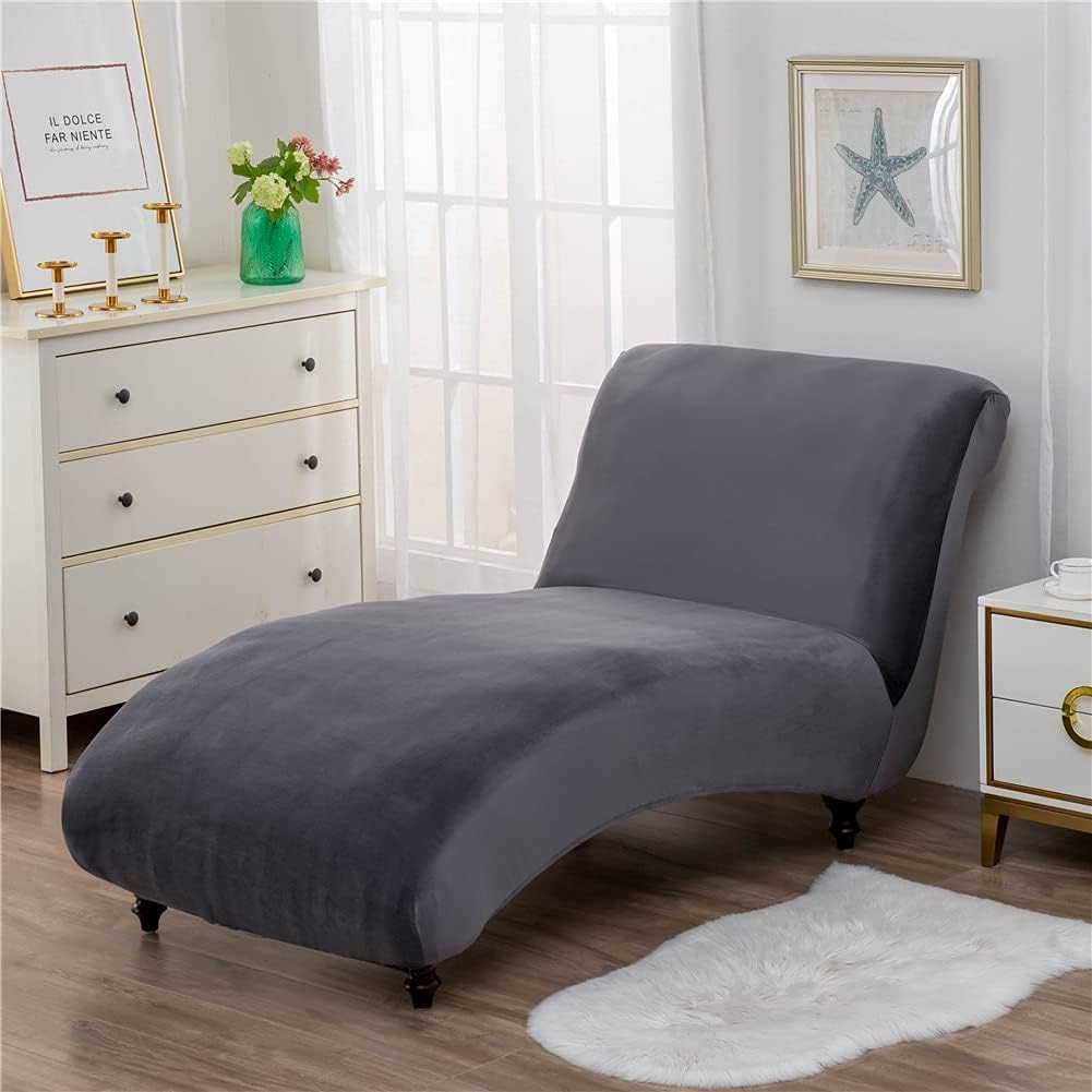 Velvet Chaise Longue Slipcover Luxury Chaise Chair Covers for Living Room Indoor Furniture Cover Slipcovers for Chaise Lounge Ultra Soft Machine Washable (Dark Grey)