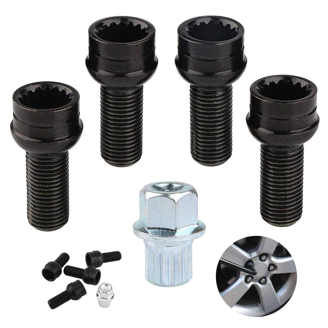 5pcs/Set 14mm M14 Wheel Bolt & Lock Lug Nut Fit for VW Golf