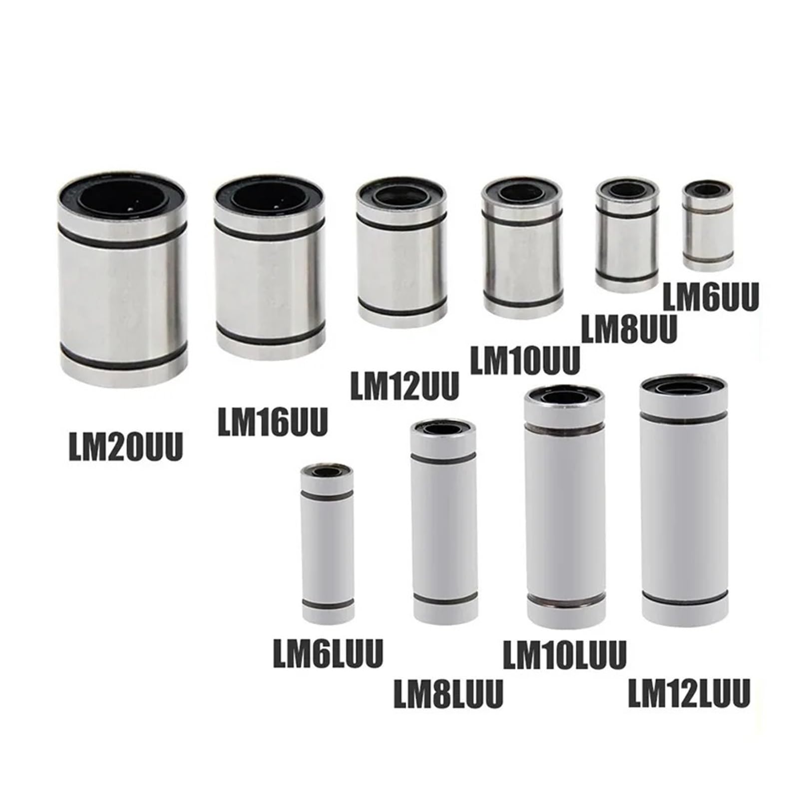 2 rodamientos de Bolas lineales LM8 LM8UU LM3UU LM10UU LM16UU LM6UU LM12UU LM20 de 8 mm de diámetro Interior, 15 mm de diámetro Exterior, 24 mm de Longitud for Impresora 3D(LM12LUU 12x21x57)