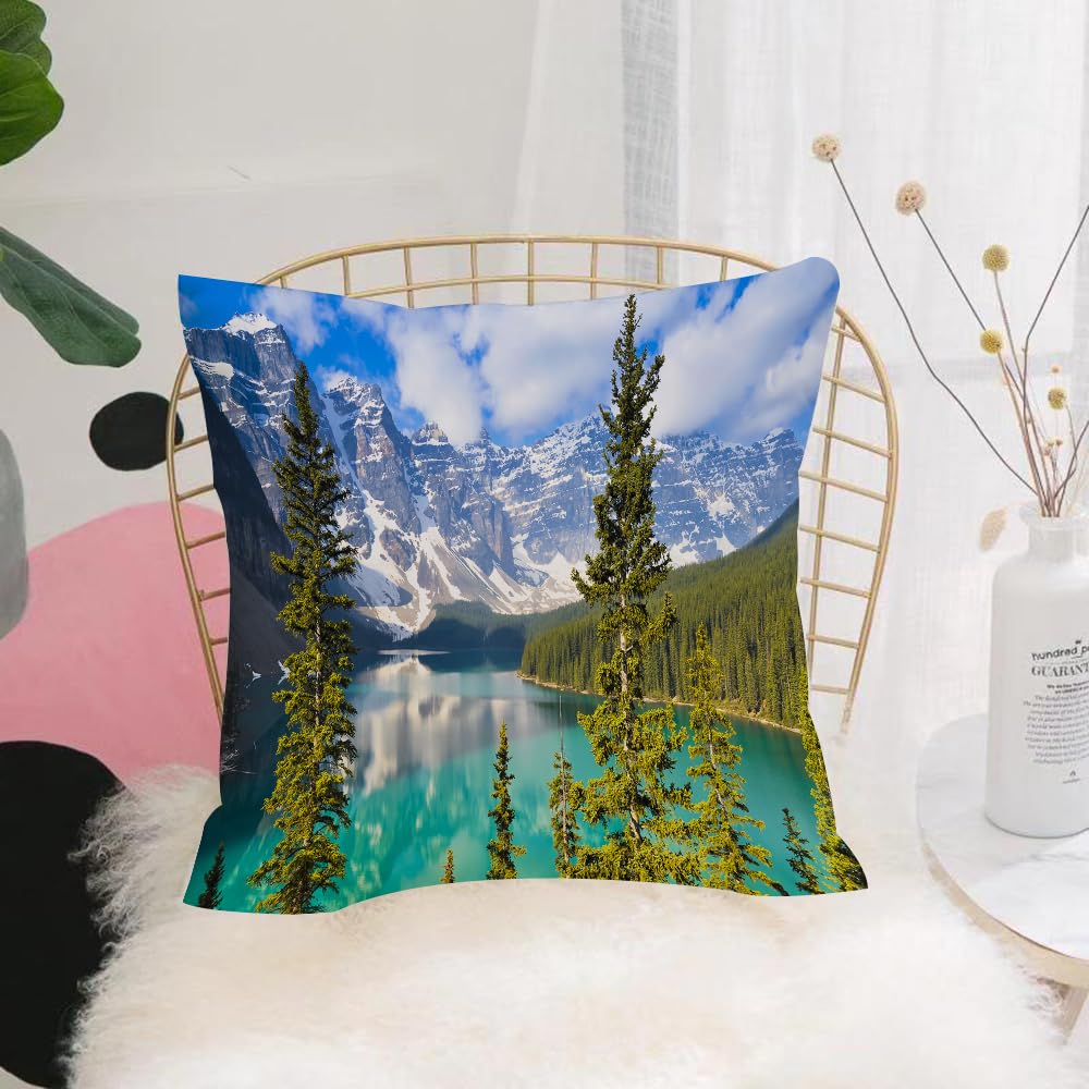 HYOSXW Cushion Cover,Throw Pillow Case Home Decorative for Living Room Bedroom Sofa Chair 16X16 Inch,moraine, lake, rocky, mountains, canada, summer, forest,Pillowcase 40X40cm