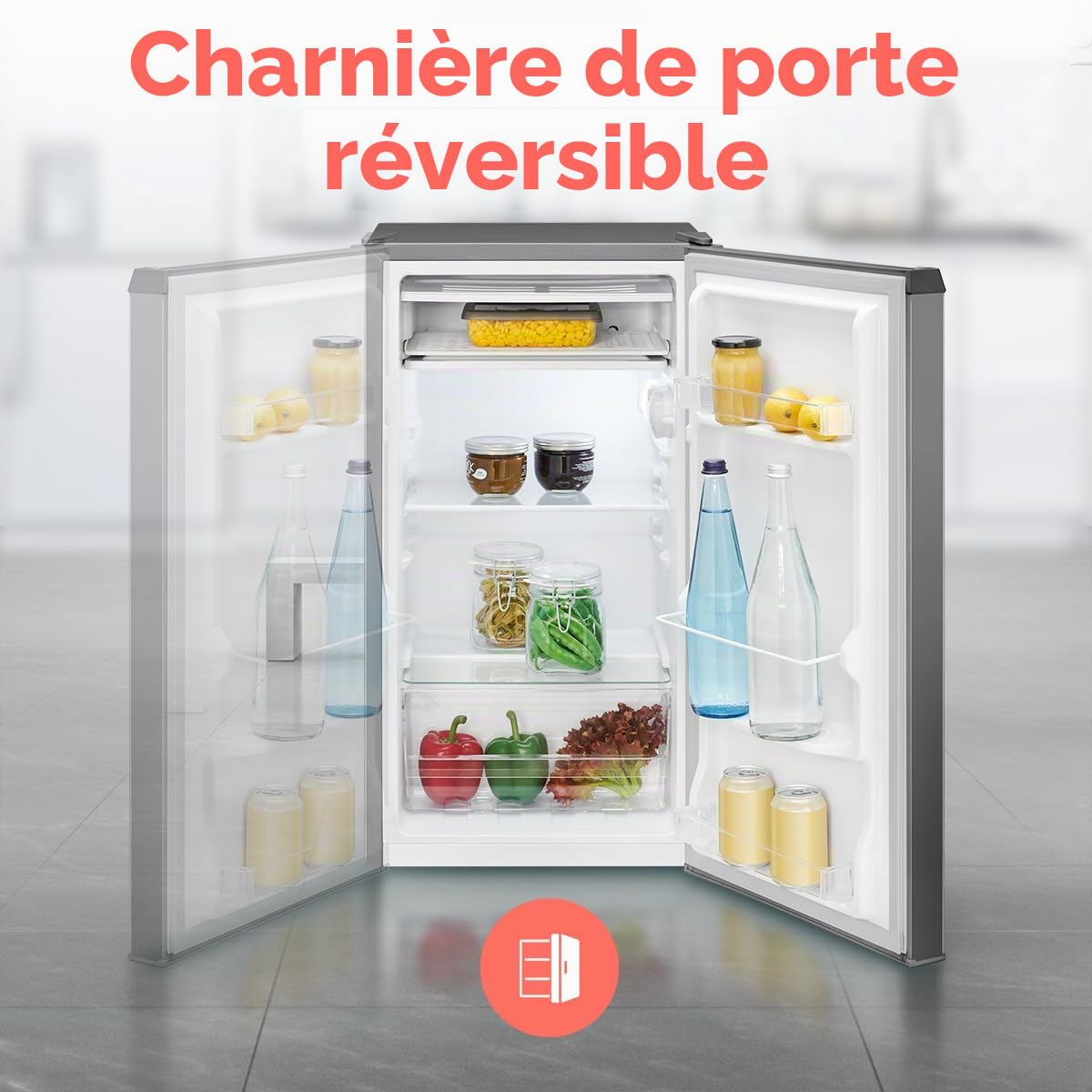Bomann Réfrigérateur Congélateur 83 L KS 7257, Silencieux, Gris | silencieux, 2 étagères, compartiment à légumes, contrôle 0-8 °C, éclairage LED, compact