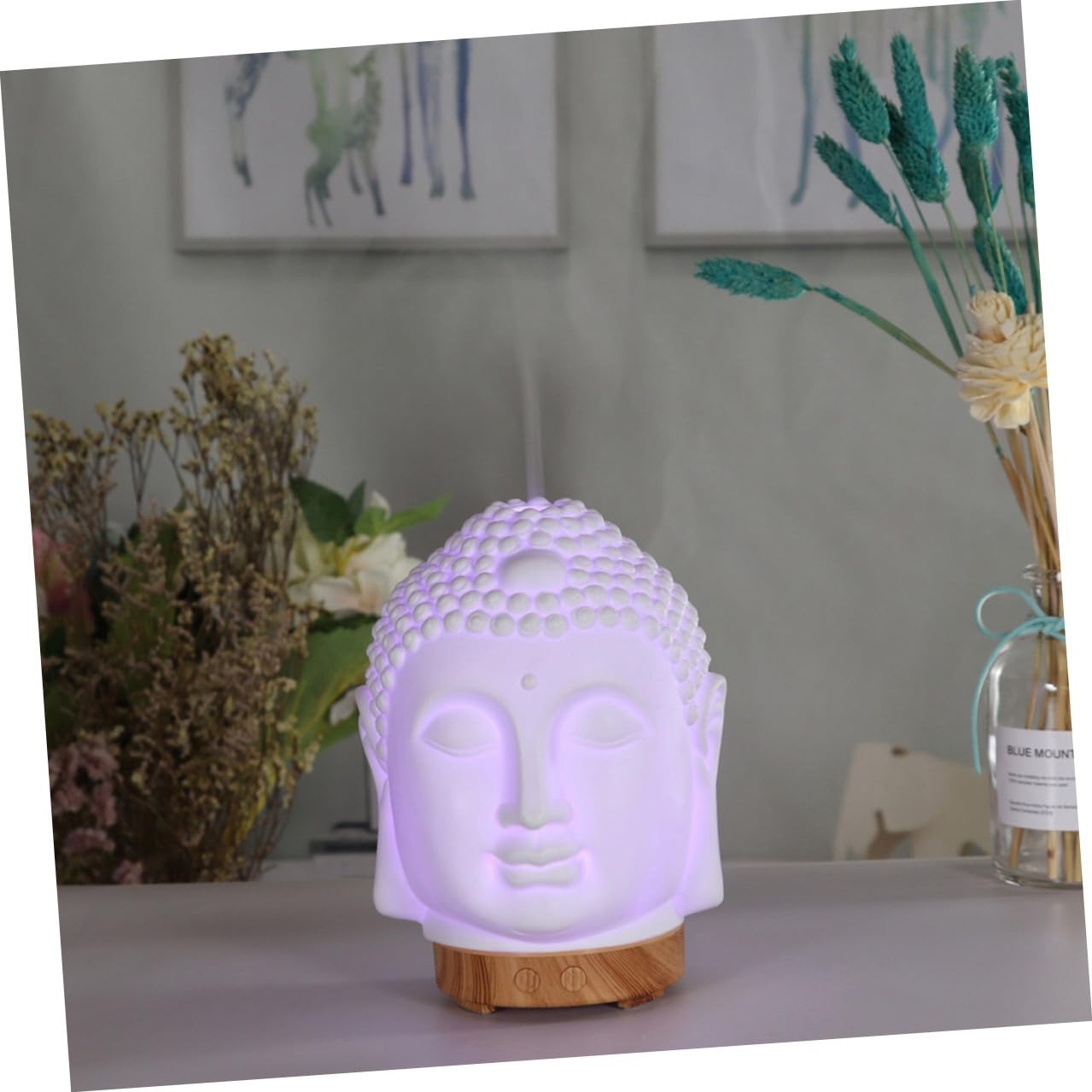 GALPADA Difusor De Aromaterapia Ultrasónico Cabeza De 220-240v Cerámica Base Madera Clara Para Yoga Hogar Oficina Dormitorio Aromatizador y Humidificador