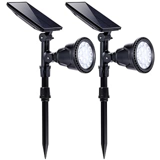 Solar Spotlights Outdoor 2 Pack | 18 LED, 300 Lumens, Waterproof, Adjustable Wall Light, For Patio Garden Driveway - Amazon product rated Grade B