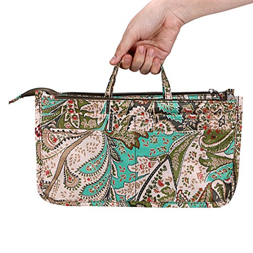 Btsky New Printing Handbag Organizers Inside Purse Insert-High Capacity 13 Pockets Bag Tote Organizer With Handle Peacock Flower #TOP6