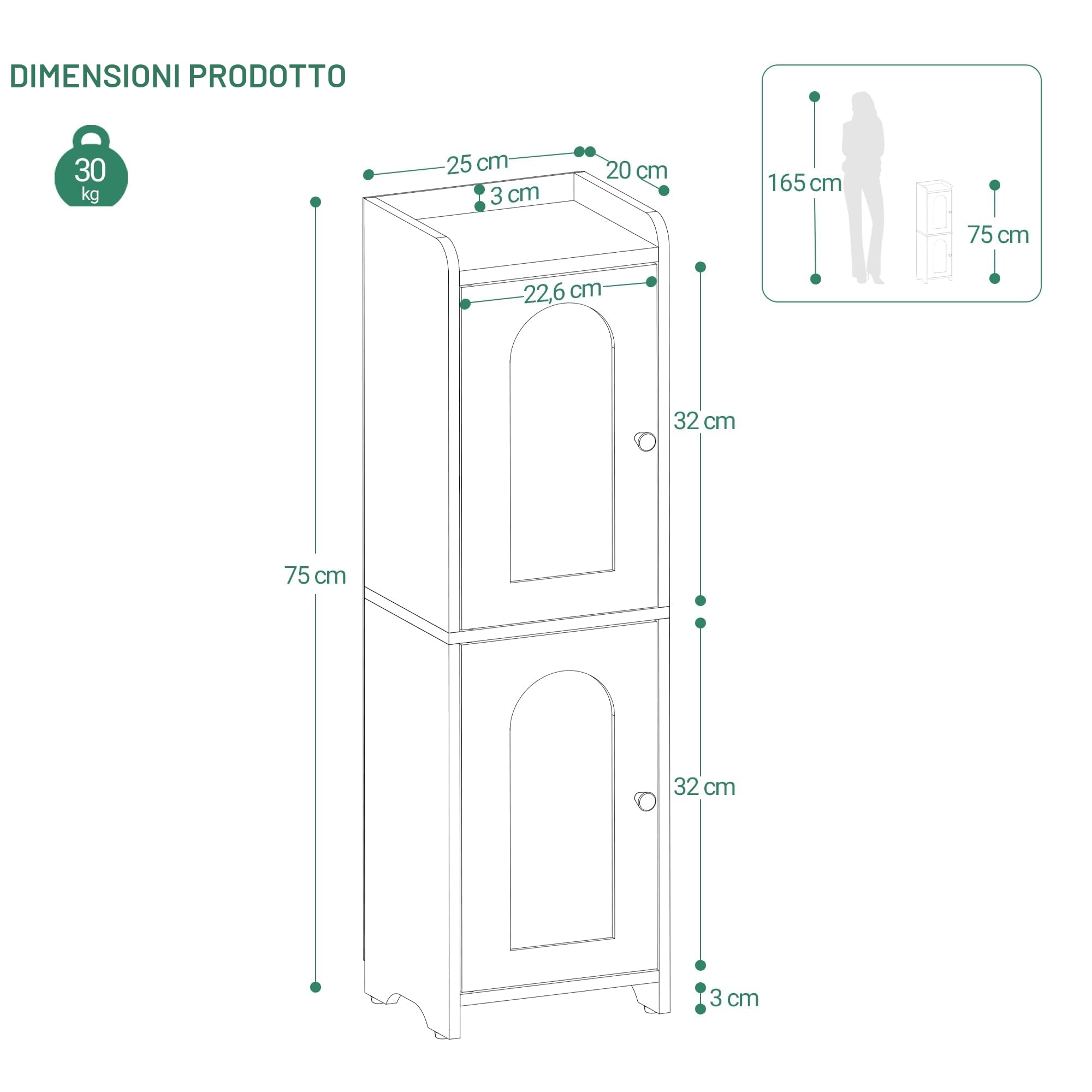 Hzuaneri Mobile a Colonna, Armadietto per il Bagno da Pavimento con 2 Ante e Ripiano Regolabile, Armadietto Stretto per la Carta Igienica, Organizzatore per il Bagno per Piccoli Spazi, Bianco BC19913X